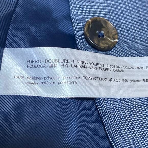 Zara Women's Blue Chambray V-neck One Button Long Sleeve Blazer Coat Jacket Sz 4 - Picture 4 of 4